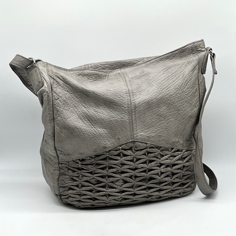 DAY & MOOD Isa Hobo Crossbody Bag Gray Distress Leather Slouchy Adjustable Strap